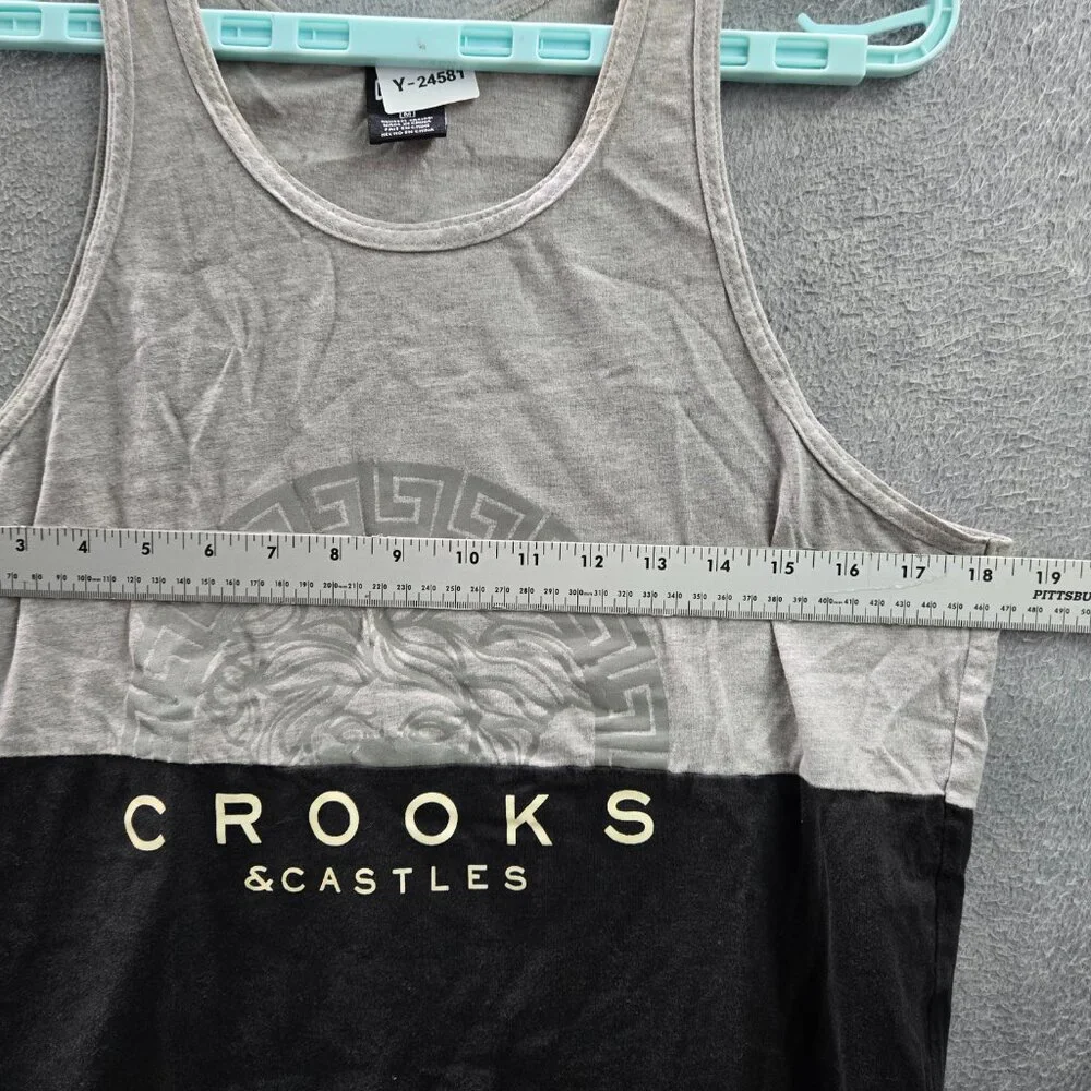 Crooks & Castles Men Tank‎ Top M Gray Colorblock Medusa Text Logo Sleeveless